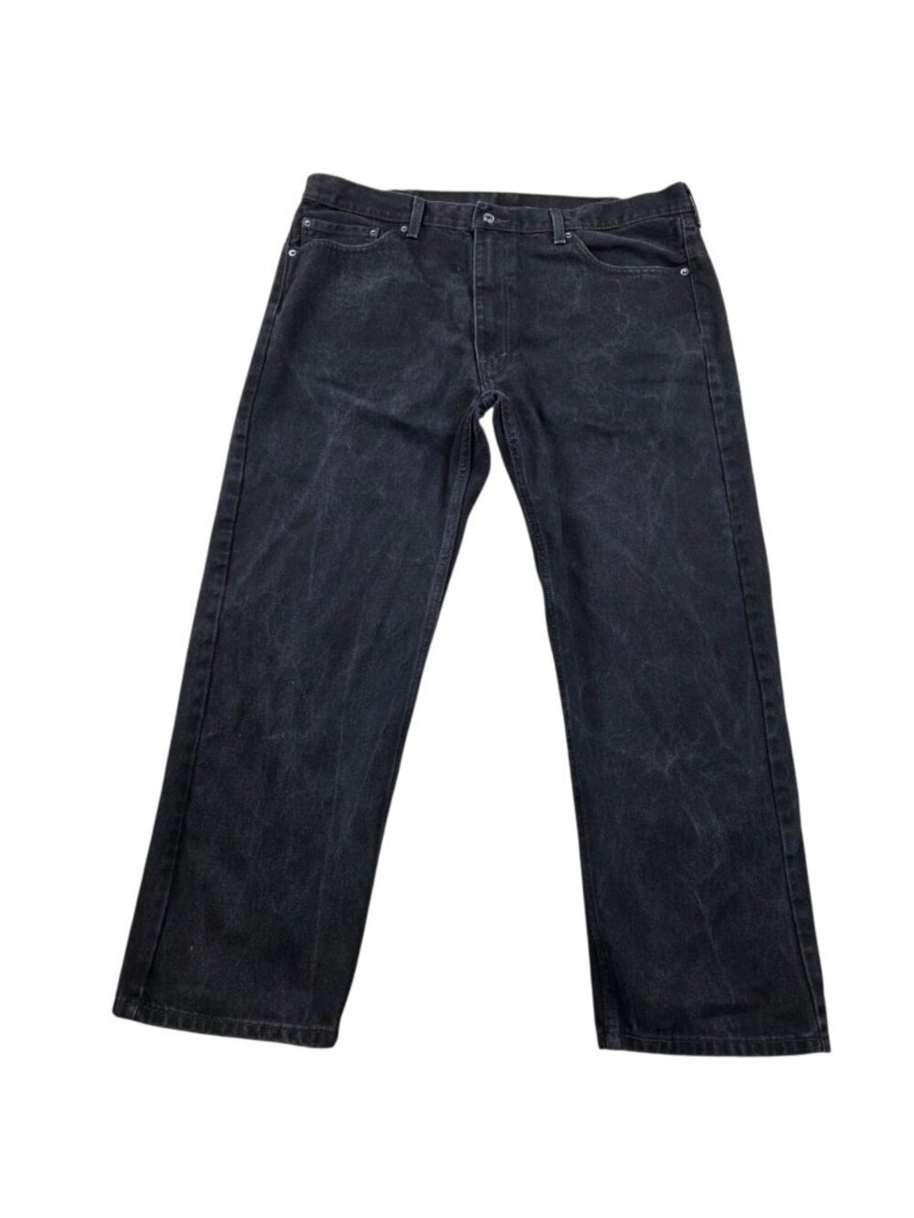 Levis 505 Jeans Mens 42x28.5 Tag 42x30 Black Straight Denim Fade Distressed